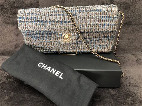 chanel blue tweed handbag